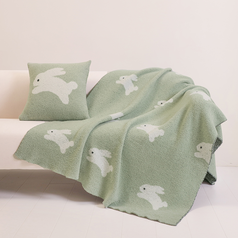 2023新款半边绒欢腾兔系列毛毯毯子风格二 130*170cm 绿色