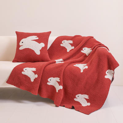 2023新款半边绒欢腾兔系列毛毯毯子风格二 130*170cm 复古红