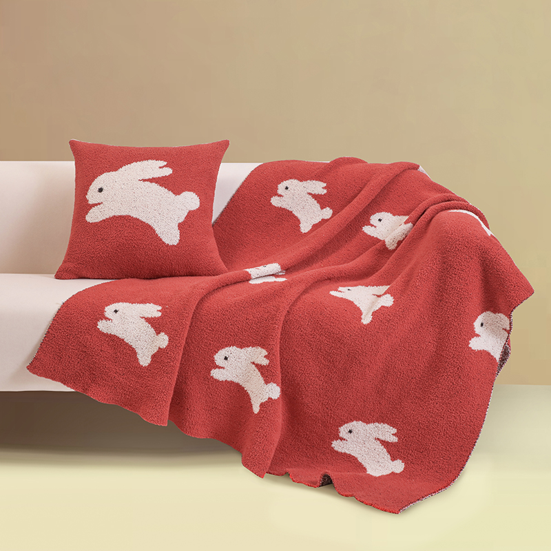 2023新款半边绒欢腾兔系列毛毯毯子风格一 130*170cm 复古红