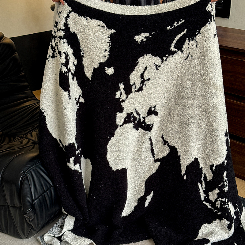 2023新款半边绒世界地图系列毛毯毯子 130*160cm 黑色