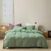 新款-针织棉纯色四件套极简风 1.2m床单款三件套 豆绿