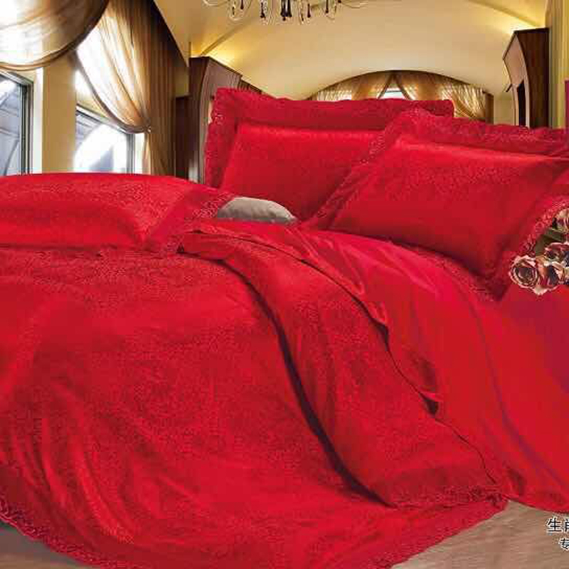 2018新款-60婚庆提花浮雕蕾丝四件套 1.8m（6英尺）床 生肖守护神-红