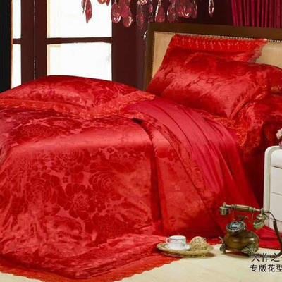 2018新款-60婚庆提花浮雕蕾丝四件套 1.8m（6英尺）床 天作之合-红