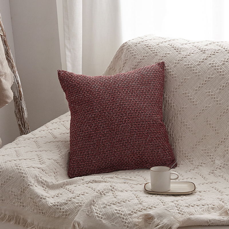2019新款毛线针织抱枕沙发靠垫 45x45cm 酒红色（单套）