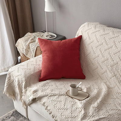 2019新款纯色素色雪尼尔棉花线抱枕北欧风港式风沙发靠垫 45x45cm（含芯） 红色