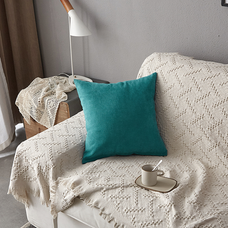 2019新款纯色素色雪尼尔棉花线抱枕北欧风港式风沙发靠垫 45x45cm（含芯） 蓝色