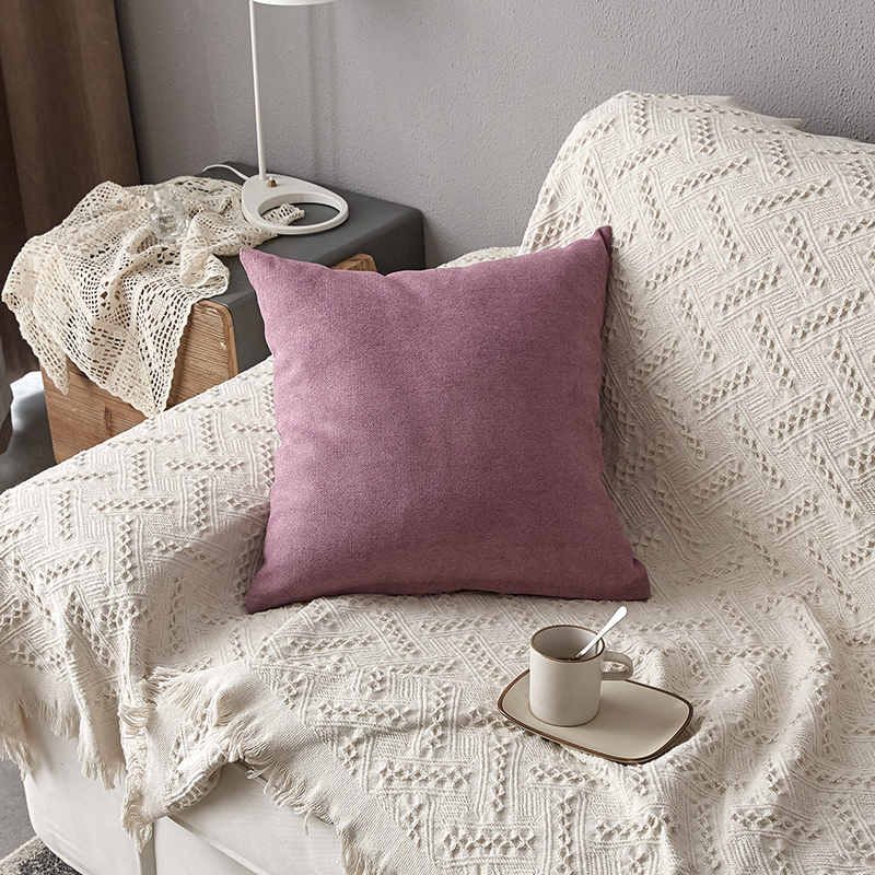 2019新款纯色素色雪尼尔棉花线抱枕北欧风港式风沙发靠垫 45x45cm（含芯） 紫色