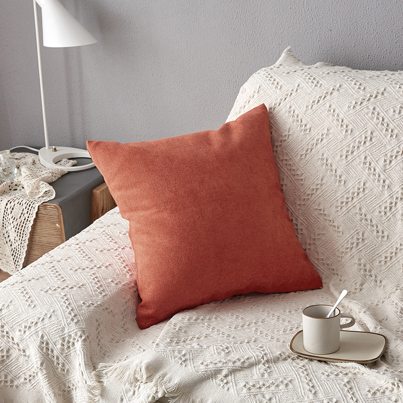 2019新款纯色素色雪尼尔棉花线抱枕北欧风港式风沙发靠垫 45x45cm（含芯） 橘色