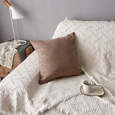 2019新款纯色素色雪尼尔棉花线抱枕北欧风港式风沙发靠垫 45x45cm（含芯） 棕色