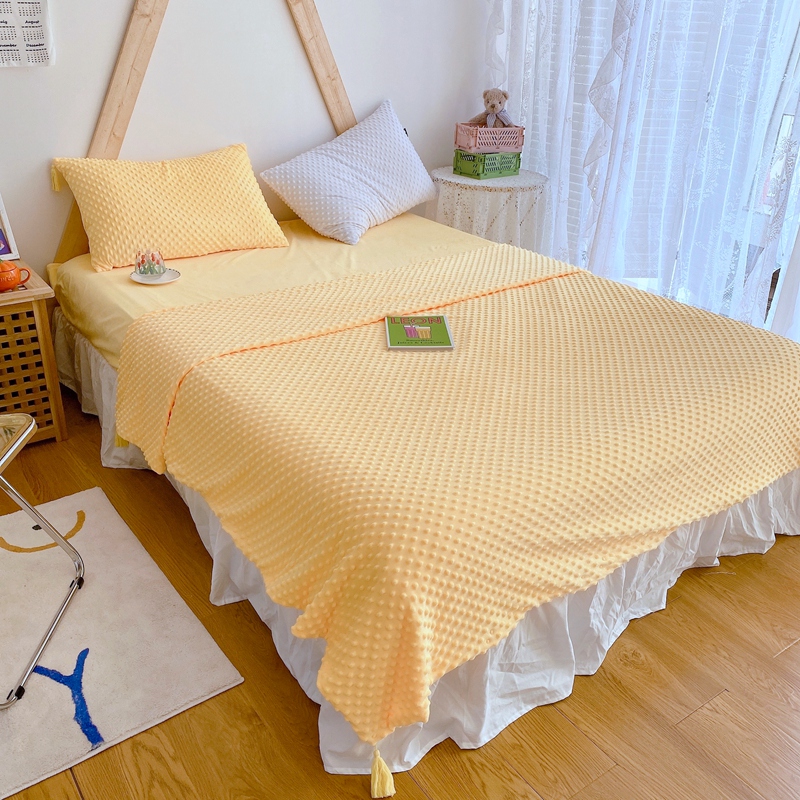 2021秋冬-3D豆豆绒（流苏系列）单床单 245*250 cm 豆豆绒-奶黄色