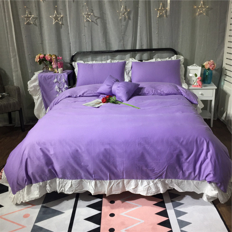 2018新款13372全棉纯色韩版四件套-实拍图 1.5m床单款四件套 女神款-紫色