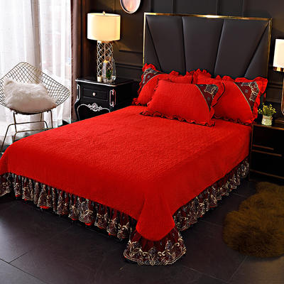 2020新款欧式夹棉蕾丝床盖三件套 245cmx250cm单床盖 维多利亚-大红
