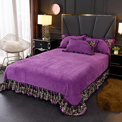 2020新款欧式夹棉蕾丝床盖三件套 250cmx270cm单床盖 维多利亚-紫色