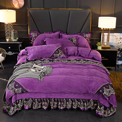 2020新款欧式水晶绒夹棉床盖四件套 1.8m床盖款四件套 维多利亚-紫色