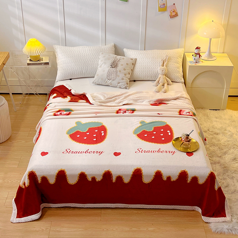 2022新款双层毛毯加厚牛奶绒+贝贝绒多功能被套毯 200cmx230cm 甜蜜草莓