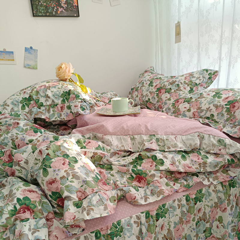 韩式复古玫瑰花语床裙款套件系列 1.5m床单款四件套 清香花语