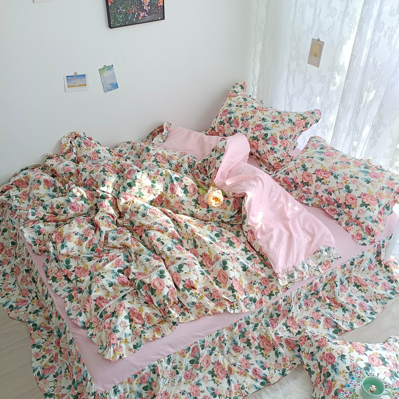韩式复古玫瑰花语床裙款套件系列 1.5m床单款四件套 陌上花开