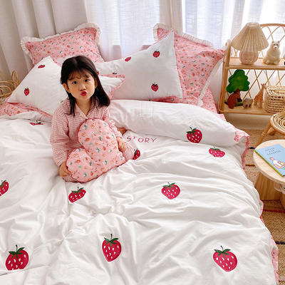 草莓果园-水洗棉四件套 1.8m床单款四件套 草莓果园