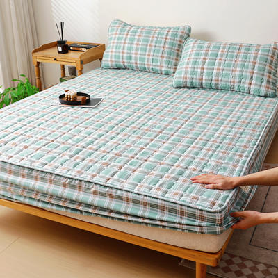 2024新款A类水洗棉夹棉床笠家用床垫保护套床罩 150*200cm 格调绿