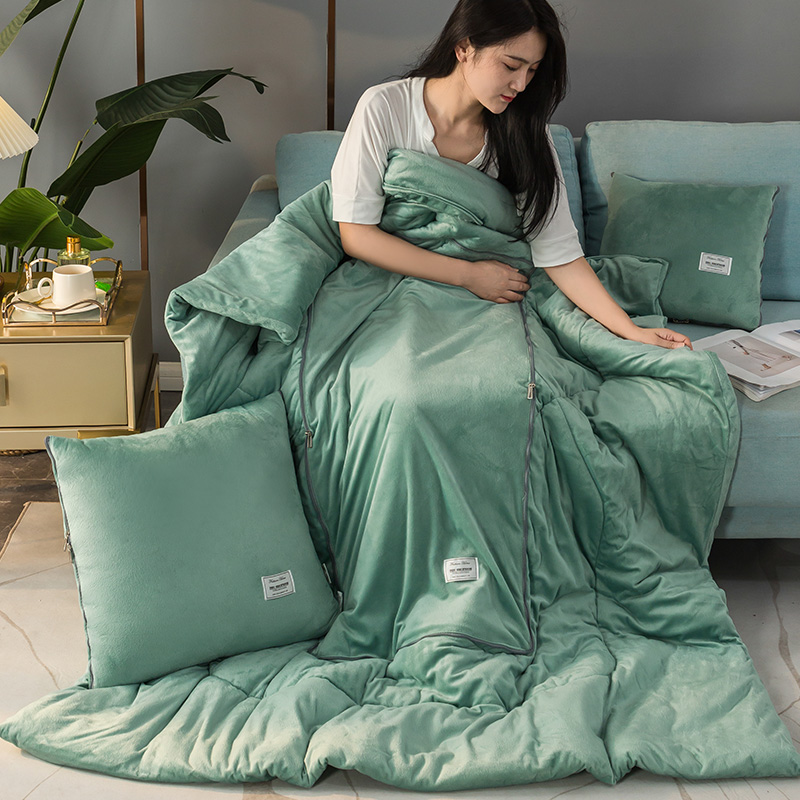 2021新款水晶绒贴布绣抱枕被 45x45cm展开120x160cm 薄荷绿