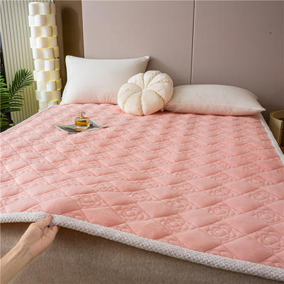 2023新款玫瑰花系加厚牛奶绒保暖纯色防滑可机洗床垫床褥 100*200cm 仙桃粉