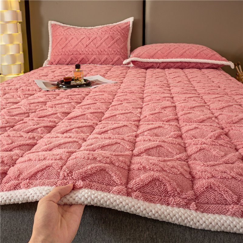 2023新款A类牛奶绒提花加厚保暖防滑可机洗床垫床褥 0.9*2m 蔷薇粉