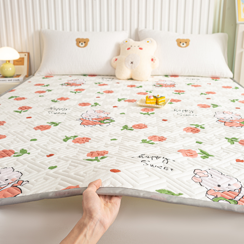 2024新款A类全棉床垫软垫床护垫单人防滑床褥垫双人床盖 1.2*2m- 花园兔兔