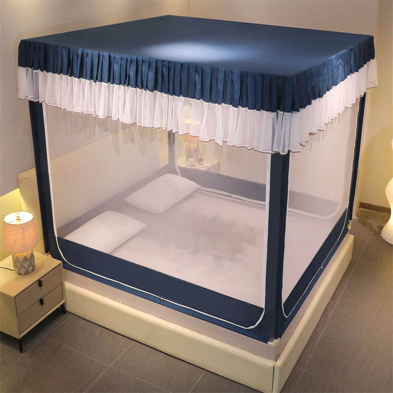 2022新款坐床床帘蚊帐系列 1.2x2.0m烤漆支架（带 防尘顶款） 深蓝色