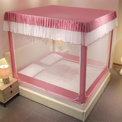 2022新款坐床床帘蚊帐系列 1.2x2.0m烤漆支架（带 防尘顶款） 浅粉色