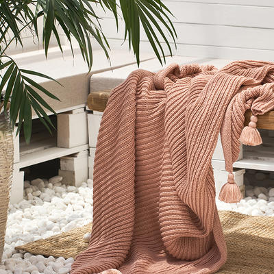 约洛斯手工编织线毯  针织毯，线毯子，空调毯子 130cmX160cm 杏色