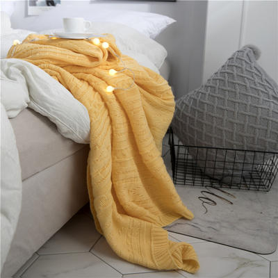 新款针织毯--罗琦RJB19026  针织毯，线毯子，空调毯子 130*160cm 鹅黄色