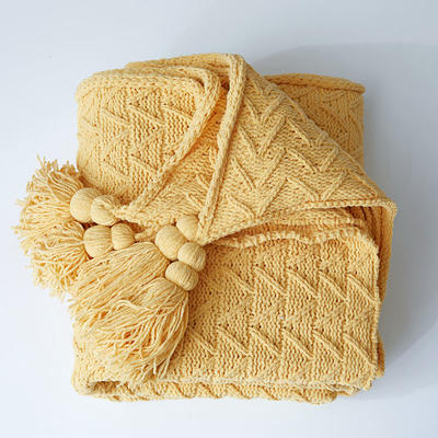 针织线毯休闲毯盖毯午休盖毯搭毯-艾斯 130*160cm 鹅黄