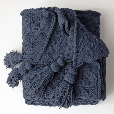 针织线毯休闲毯盖毯午休盖毯搭毯-艾斯 130*160cm 深蓝