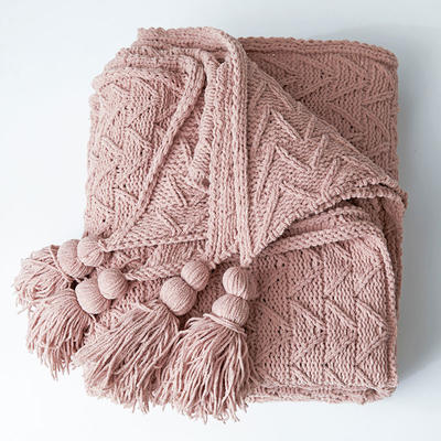 针织线毯休闲毯盖毯午休盖毯搭毯-艾斯 130*160cm 橡皮粉