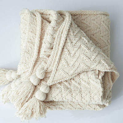 针织线毯休闲毯盖毯午休盖毯搭毯-艾斯 130*160cm 米杏