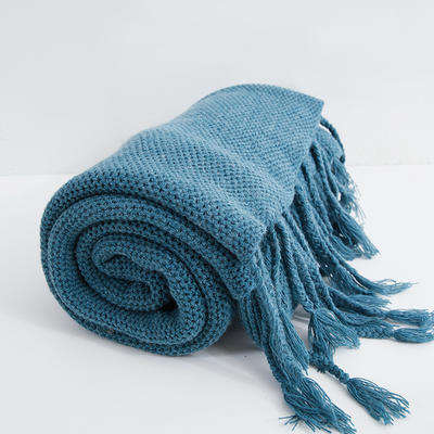 针织盖毯针织线毯休闲毯盖毯午休盖毯搭毯-卡莱克 130*160cm 海蓝