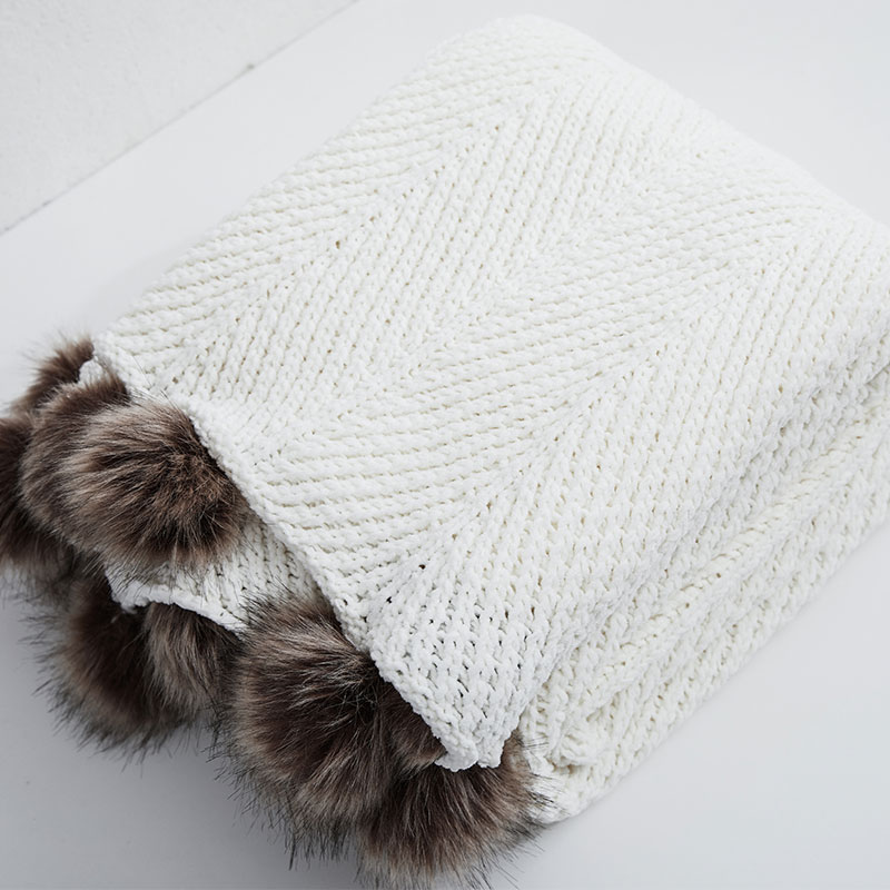 针织线毯休闲毯盖毯午休盖毯搭毯-米菲尔 130*160cm 象牙白