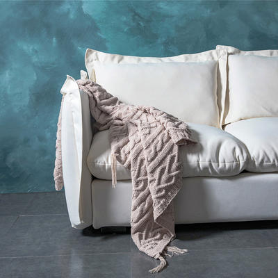 新款雪尼尔慕斯顿休闲毯、旅行毯、午睡毯、沙发毯、装饰毯 130*160cm 米色