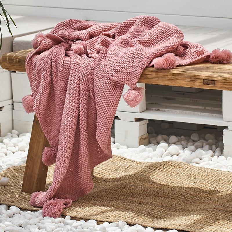 新款玛丽手工编织线毯休闲毯 130*160cm 淡粉