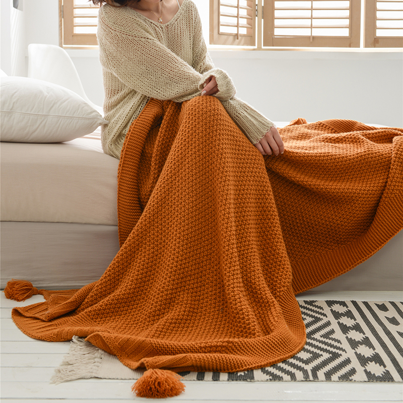新款布莱克休闲毯、旅行毯、午睡毯、沙发毯、装饰毯 130*160cm 橙色