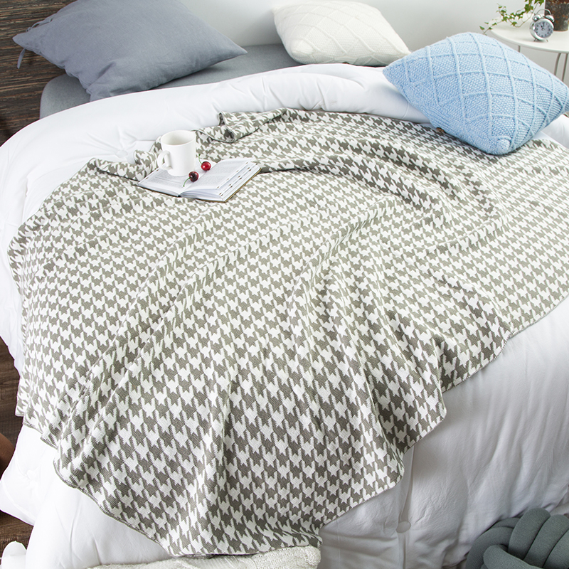 新款千鸟格毯子针织毯 毯子 盖毯 130x180cm 灰色