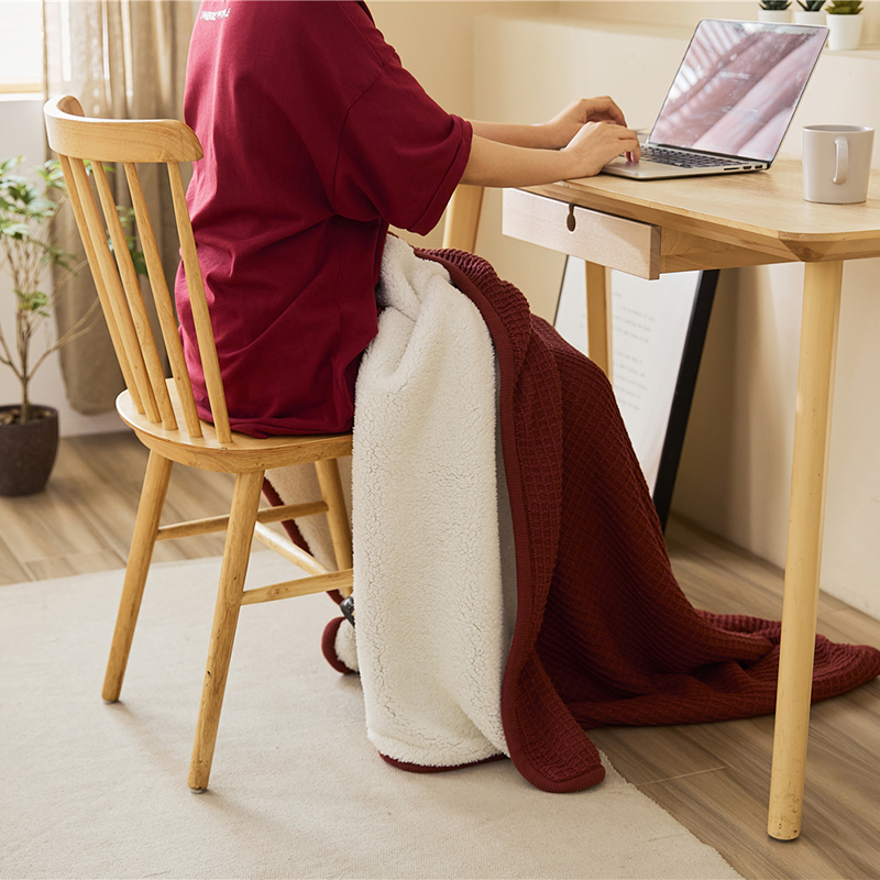 戴维雅加绒华夫格毯针织毯，毯子，盖毯 130*160cm 枣红