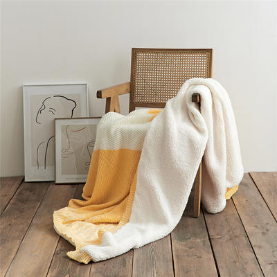 黛妮加绒毯休闲毯旅行毯午睡毯沙发毯床尾巾 200*230cm 拼黄