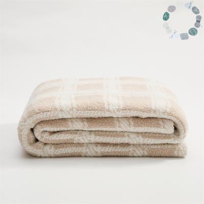 新款半边绒慕山格毯子盖毯休闲毯旅行毯午睡毯沙发毯床尾巾 130*160cm 米色