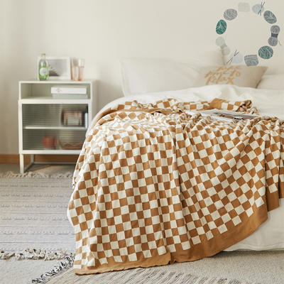 新款全棉米兰格盖毯休闲毯旅行毯午睡毯沙发毯床尾巾系列 130*160cm 橙白
