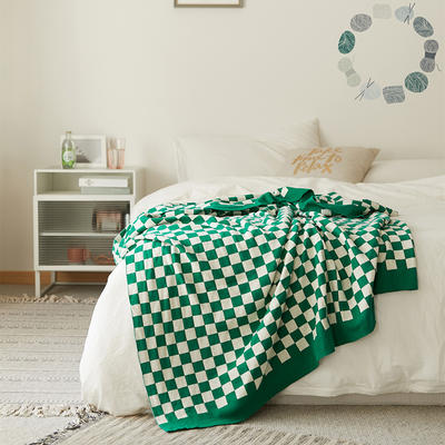 新款全棉米兰格盖毯休闲毯旅行毯午睡毯沙发毯床尾巾系列 130*160cm 绿白