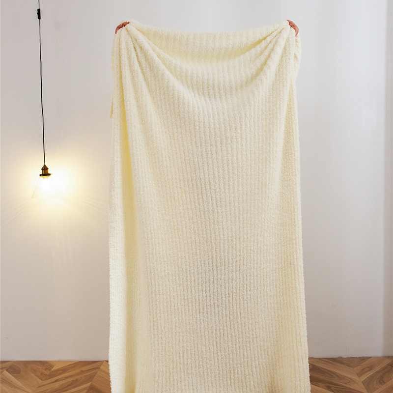 新款半边绒乔欧盖毯休闲毯旅行毯午睡毯沙发毯床尾巾 130*160cm 米白