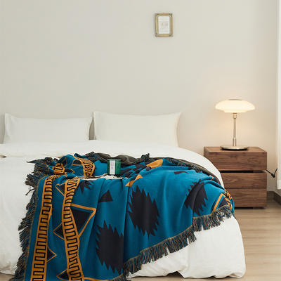 新款休闲毯旅行毯午睡毯沙发毯床尾巾多功能盖毯--罗微系列 130*160cm 罗微-普鲁士蓝