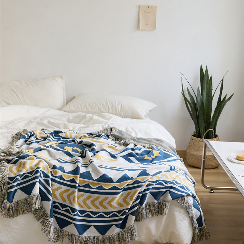 新款多功能休闲毯旅行毯午睡毯沙发毯床尾巾盖毯系列--安瑞莎 130*160cm 安瑞莎--蓝黄