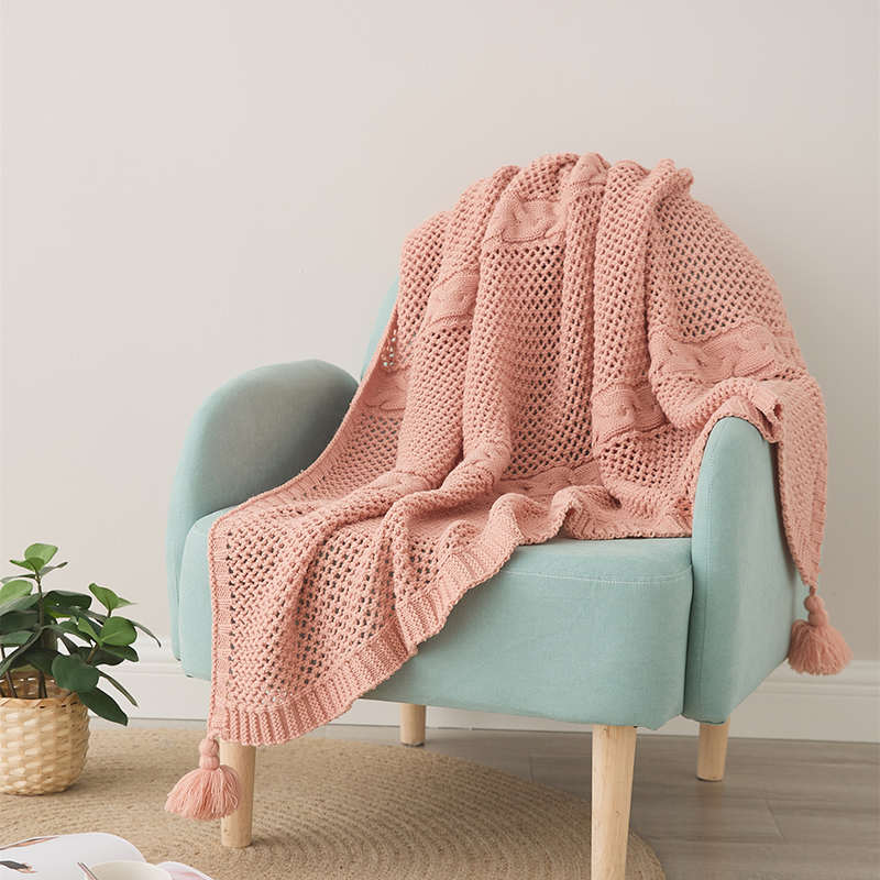 新款A类休闲毯旅行毯午睡毯沙发毯床尾巾腈纶毯子楷森系列 130*160cm 粉色